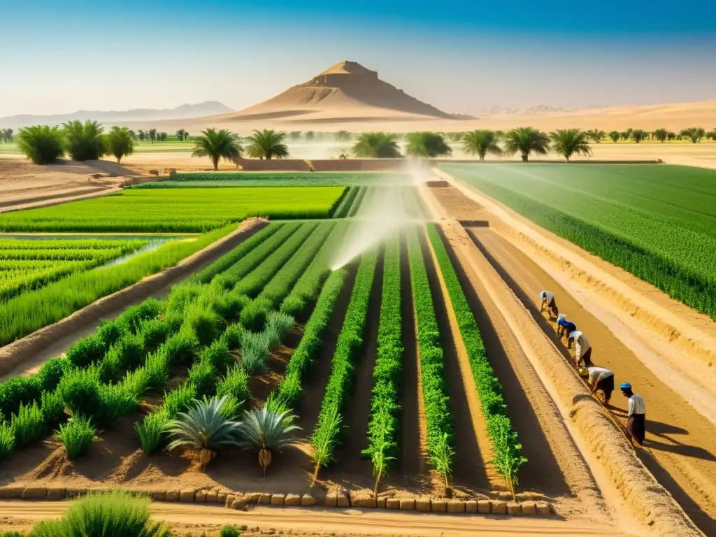La transformación de la agricultura por regadío en Mesopotamia: antiguos agricultores trabajan en campos fértiles bajo el sol abrasador