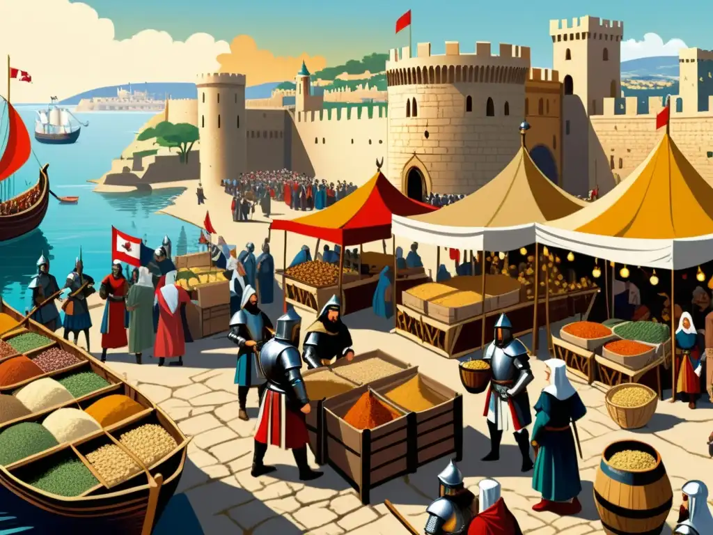 Mercados medievales en Levante durante las Cruzadas Animado mercado medieval en Levante durante las Cruzadas