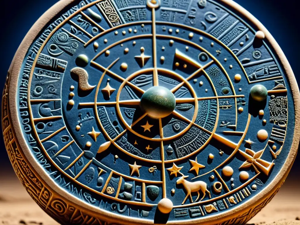 Antigua tablilla de arcilla mesopotámica con intrincados mapas celestes y símbolos astronómicos, mostrando avanzados instrumentos astronómicos Mesopotamia