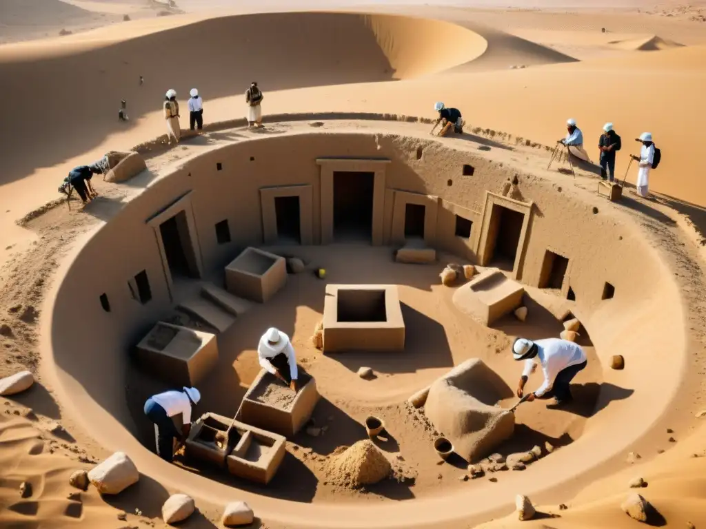 Arqueólogos del Medio Oriente combinan herramientas digitales con métodos tradicionales en una excavación, mostrando la fusión entre pasado y futuro