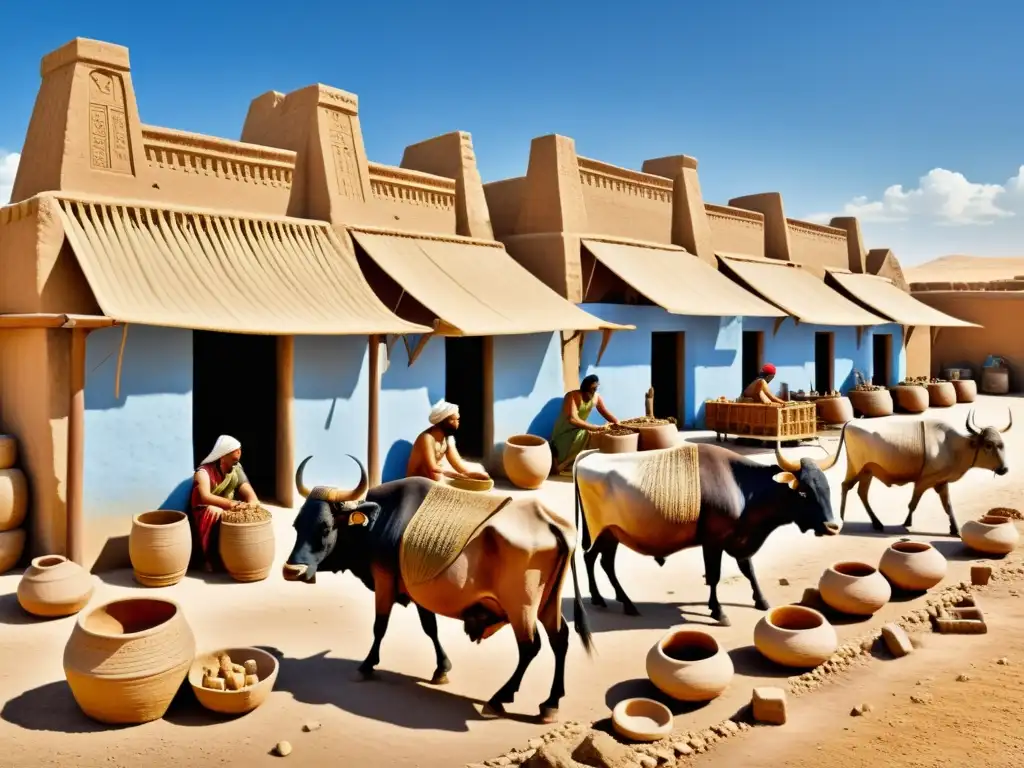 Viva el bullicio del antiguo mercado sumerio con innovaciones tecnológicas, ruedas y impacto en el comercio