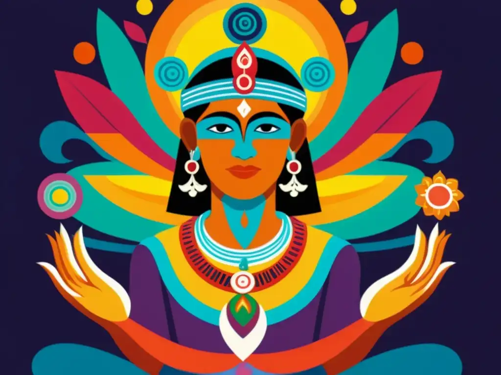 Un curandero fenicio en un ritual, rodeado de chakras vibrantes en equilibrio