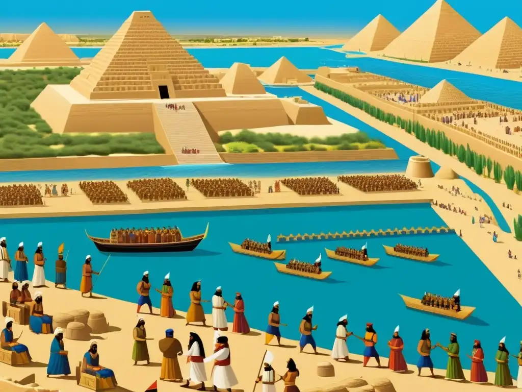 Ilustración detallada de ciudades mesopotámicas en intercambio cultural Ilustración detallada en sepia de ciudades-estado mesopotámicas en rivalidades culturales