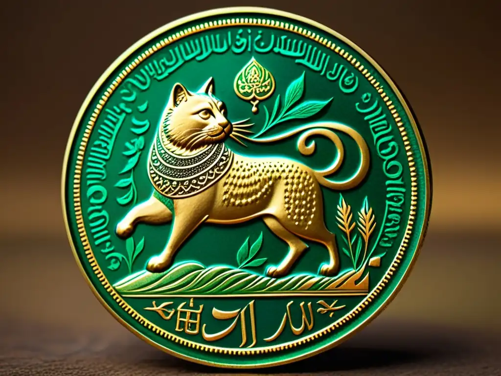 Detallada moneda persa antigua con simbolismo de poder y prosperidad