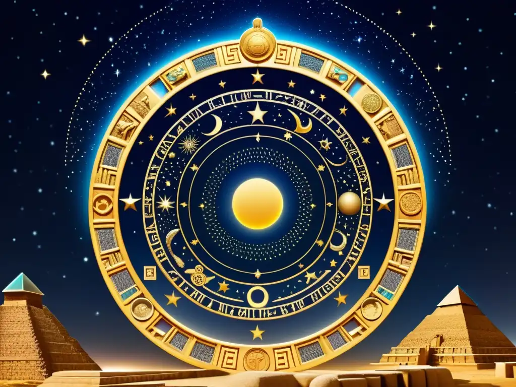 Constelaciones babilónicas: un viaje místico a las estrellas Ilustración sepia detallada de la noche en Babilonia