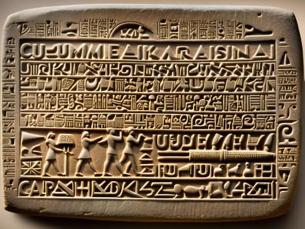 Detallada tablilla sumeria con nombres propios en cuneiforme y símbolos significativos