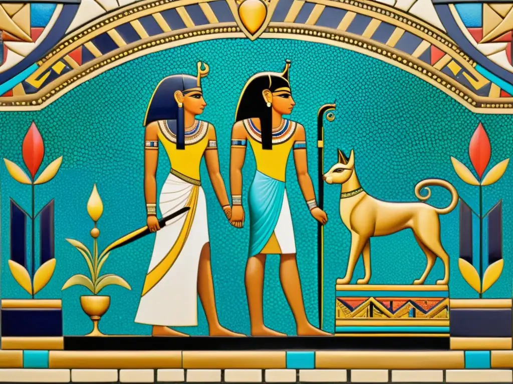 Mosaico egipcio-persa: fusión de estilos antiguos Detalle de un mosaico con Fusión artística entre Egipto y Persia: colores vibrantes y patrones geométricos
