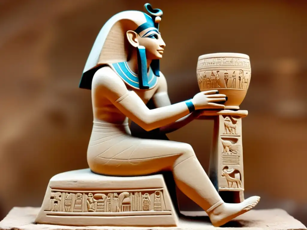 Dios Khnum torno alfarero moldea figura humana en arcilla con maestría divina