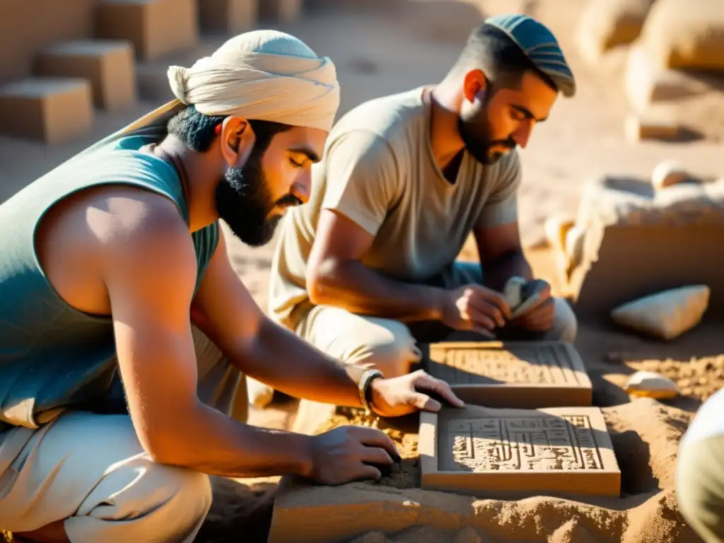 Excavación experta de cuneiformes en Mesopotamia Emocionante desciframiento de escritura cuneiforme en Mesopotamia por arqueólogos expertos