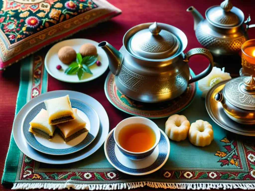 Una escena cálida con postres tradicionales de la cultura persa en un entorno auténtico y acogedor