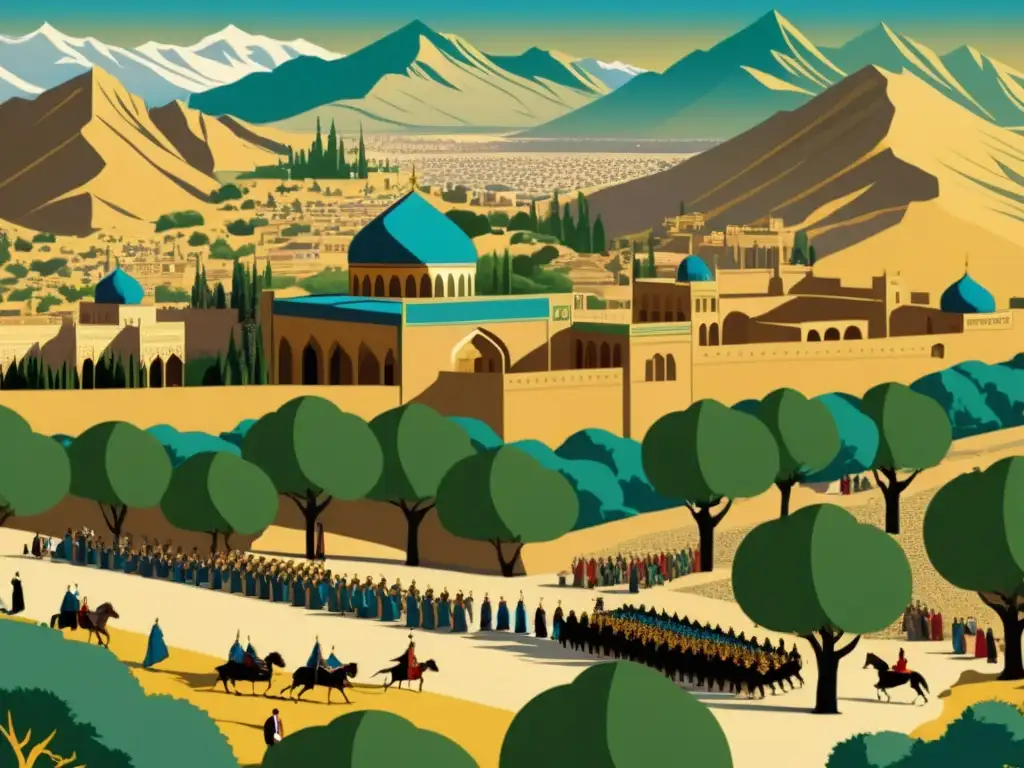 Exploración detallada de la próspera civilización antigua Persa: palacios, mercados y soldados, destacando la majestuosidad del imperio