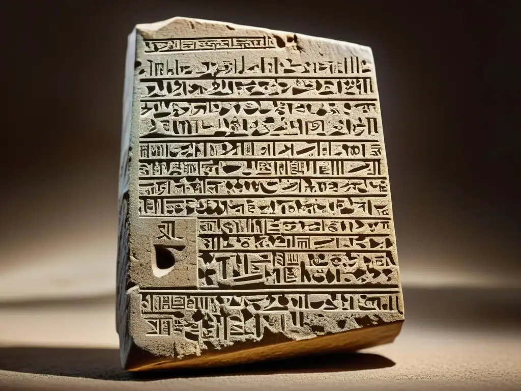 Tableta de arcilla del Código de Hammurabi: detalle sepia Fragmento del Código de Hammurabi en tableta de arcilla, destacando el legado jurídico de Babilonia