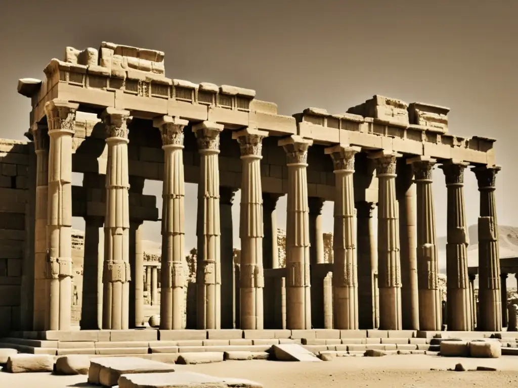 Explora la grandiosidad de las antiguas civilizaciones Persas en las Ruinas de Persepolis en tonos sepia