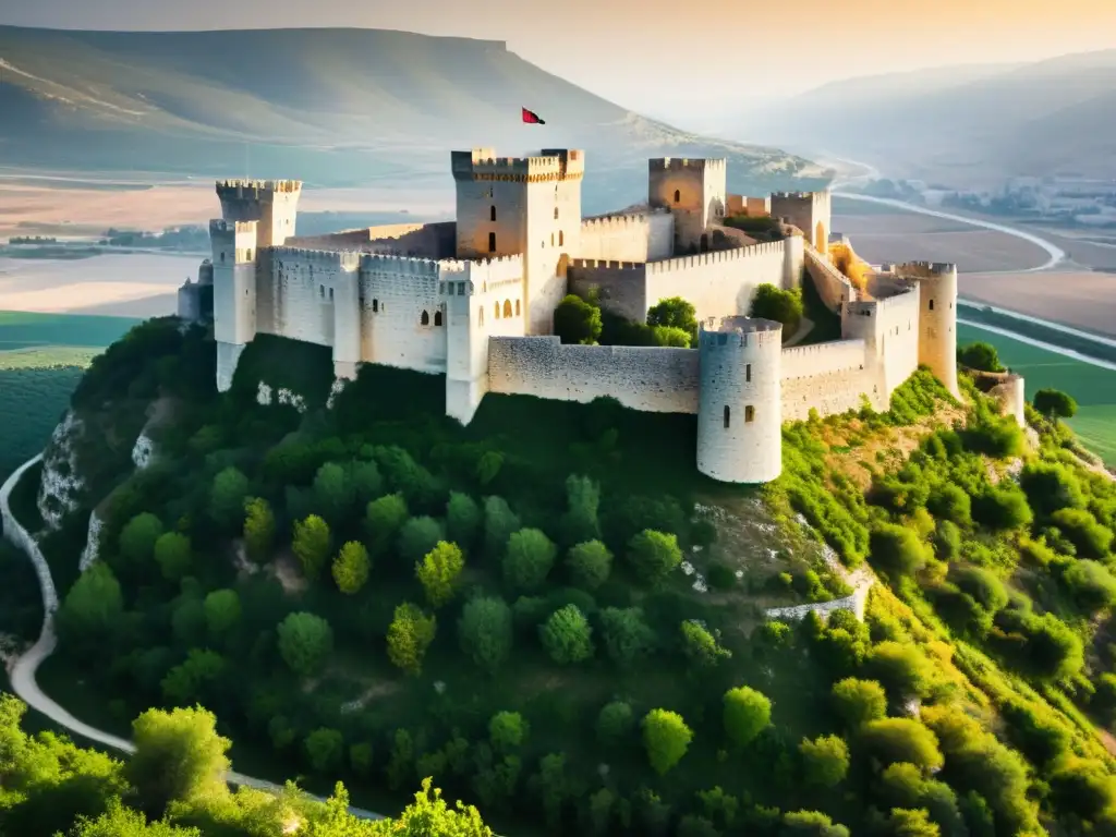 Imponente castillo de los Cruzados en Siria, legado arquitectónico de las Cruzadas, bajo la cálida luz del atardecer