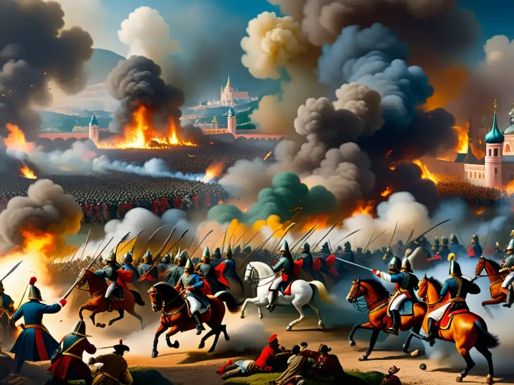 Batalla de Viena 1683: Épica confrontación entre Otomanos y Defensores Impresionante representación artística del Sitio de Viena 1683, con el ejército otomano y las fuerzas defensoras en un intenso enfrentamiento