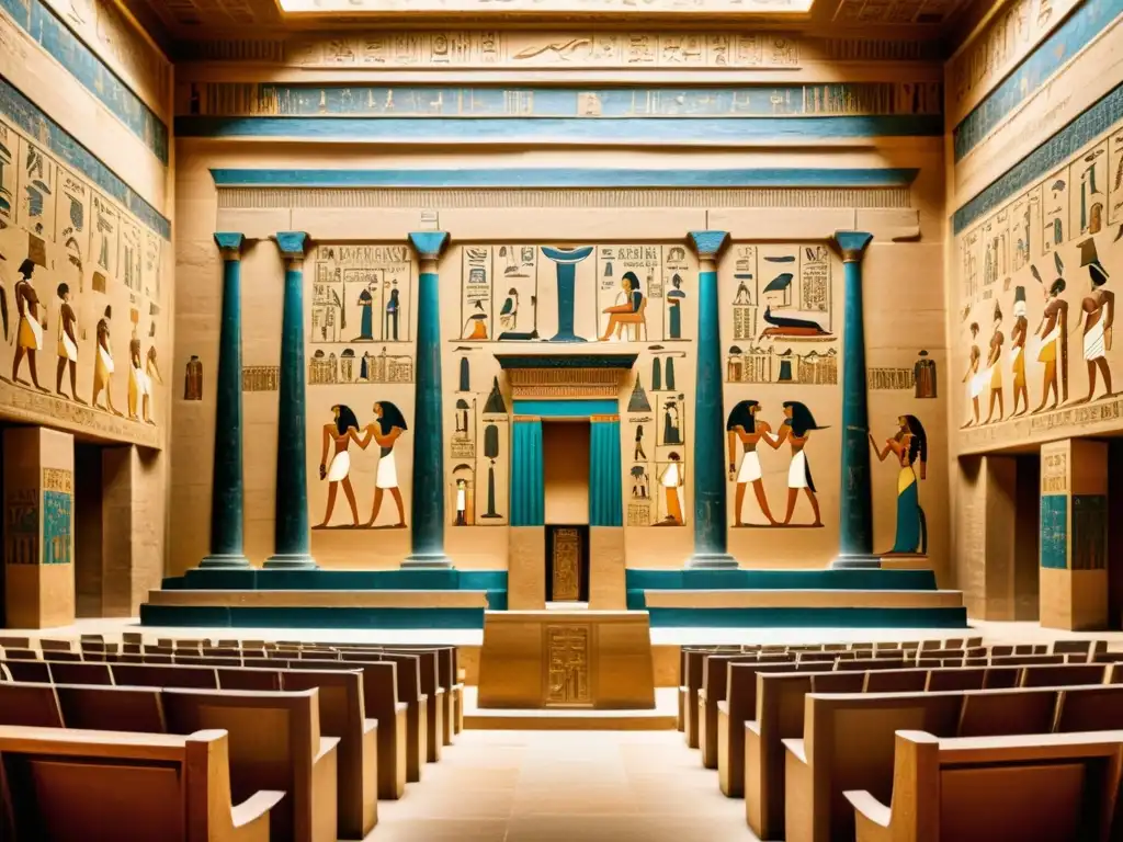 Juicio en la corte del antiguo Egipto: detallado y sepia Impresionante escena de la administración de justicia en el antiguo Egipto, con detalles detallados y ambiente solemne