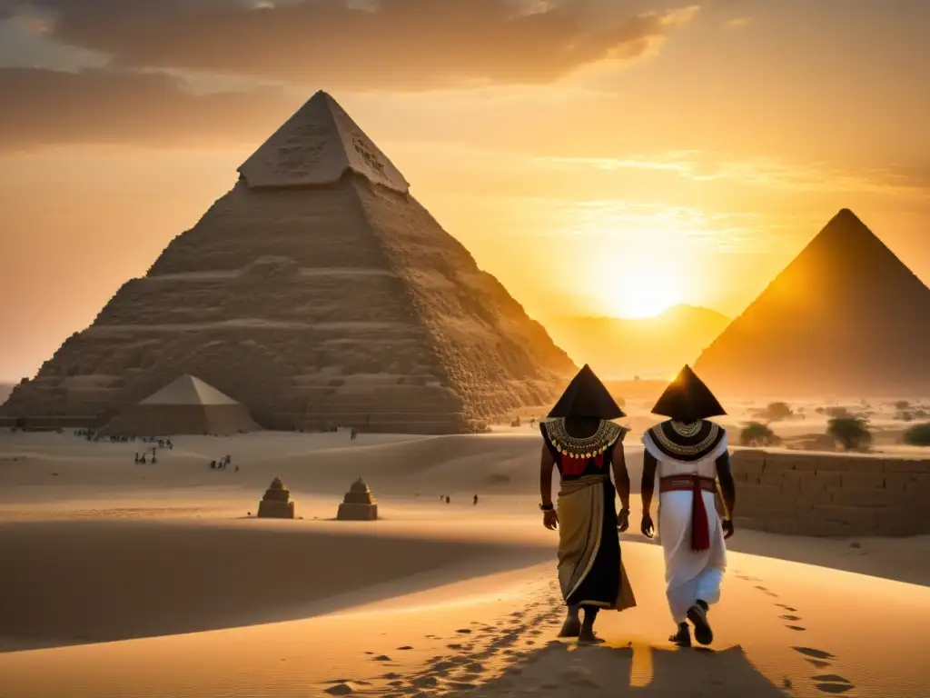 Influencia egipcia en el Medio Oriente: Misterio y grandiosidad de las pirámides de Giza al atardecer