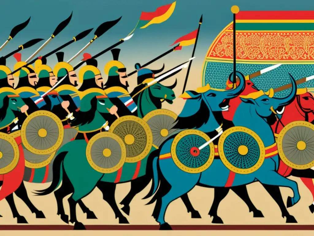 Batalla épica por el poder en la dinastía seléucida Intenso conflicto entre facciones de la dinastía seléucida en ilustración sepia