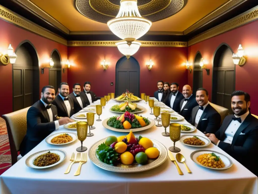 Un majestuoso banquete fusionando la cocina griega y persa, mostrando una rica influencia culinaria