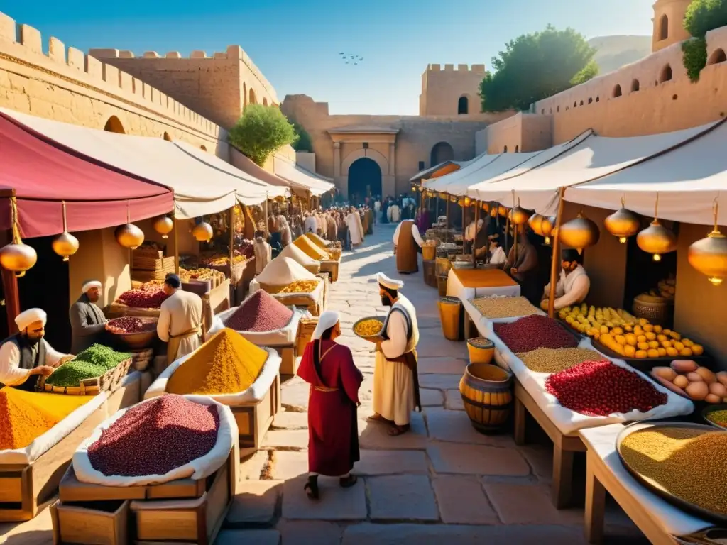 Un mercado antiguo bullicioso con influencia griega en la cocina persa