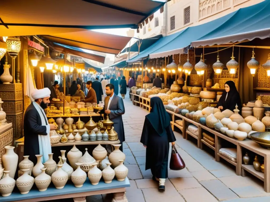 Mercado antiguo en Oriente Medio: Arte funerario detallado Un mercado antiguo en Medio Oriente rebosante de vida y antigüedades funerarias exquisitamente detalladas