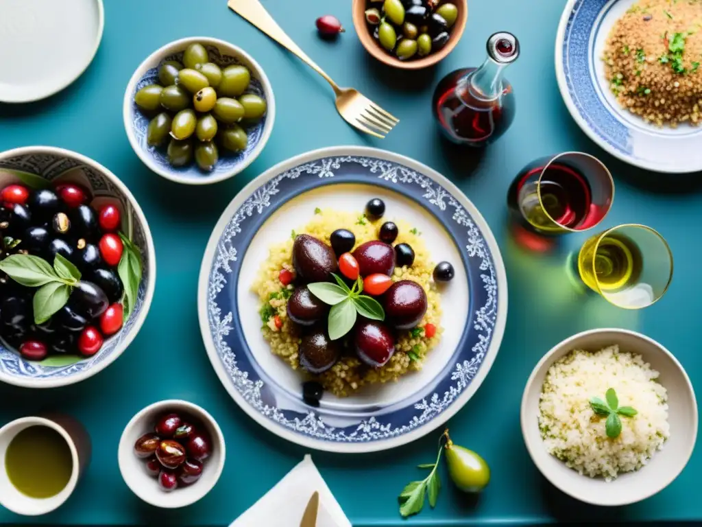 Una mesa exquisitamente decorada fusionando elementos de la cocina griega y persa