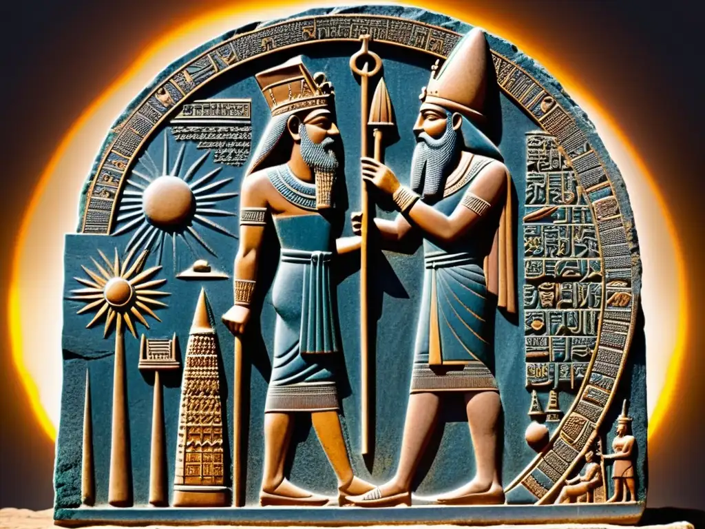 Relieve de Hammurabi recibiendo las leyes de Shamash, destacando la justicia y ley en Babilonia