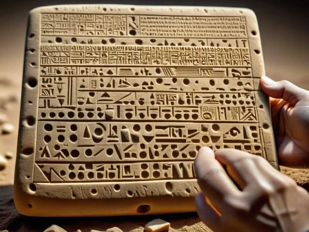Tableta de arcilla mesopotámica con escritura cuneiforme, revelando antiguos cálculos y diseños ingenieriles