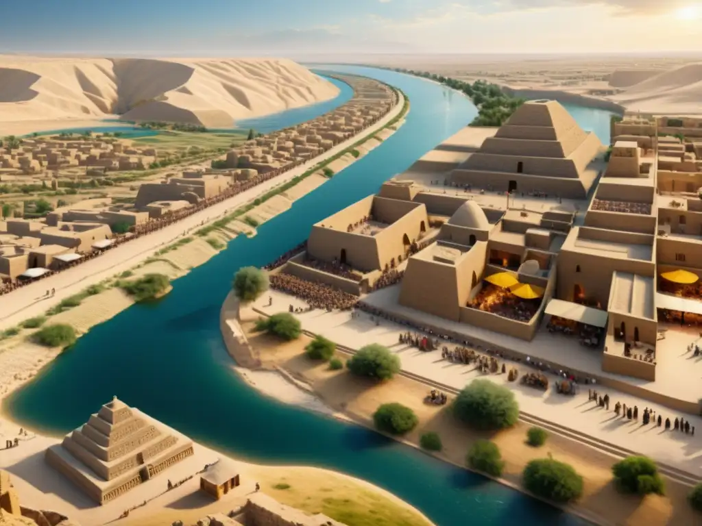 Vibrante escena de la ciudad de Akkad en la cúspide del Imperio Acadio