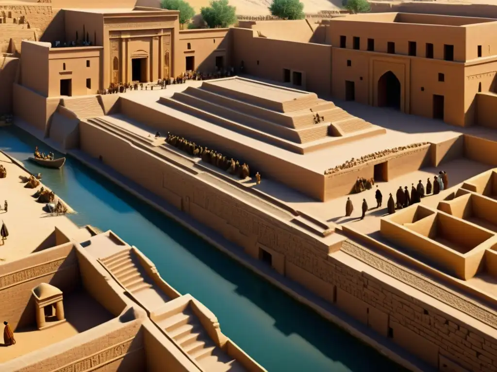 Reconstrucción virtual del Imperio Acadio en su esplendor: ziggurats, calles bulliciosas y gente vestida al estilo mesopotámico