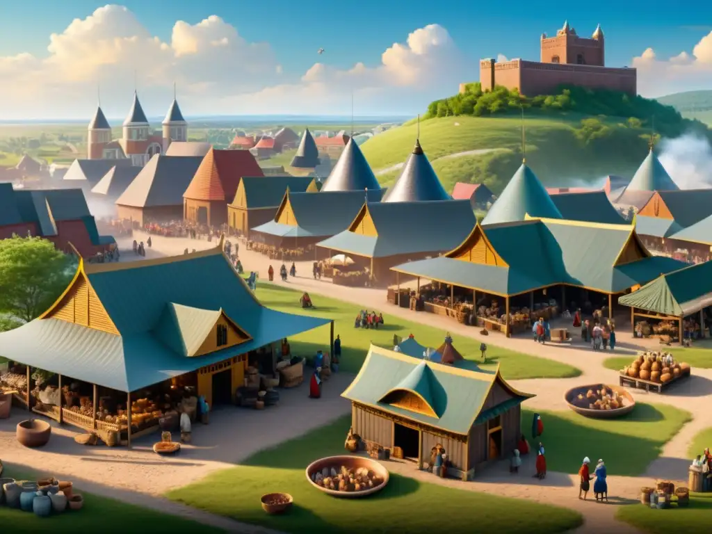 Reconstrucción virtual del Imperio Acadio: Una ciudad antigua bulliciosa con ziggurats y mercados, artesanos creando cerámica y textiles