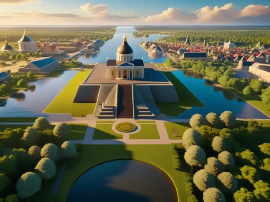 Reconstrucción virtual del Imperio Acadio: majestuosa ciudad capital con ziggurats y templos detallados en sepia